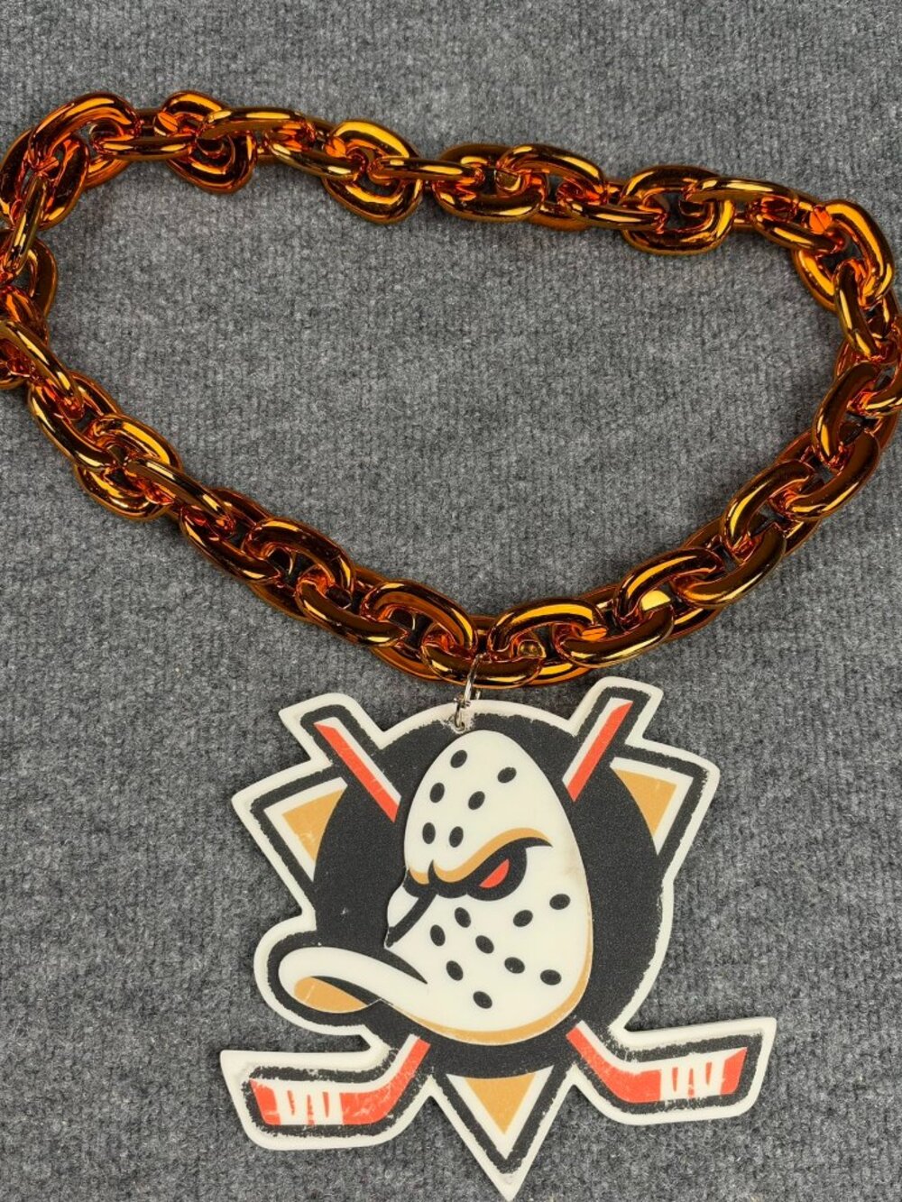 Anaheim Ducks NHL Mascot Logo Oversized Orange Plastic Chain Necklace Fan Gear